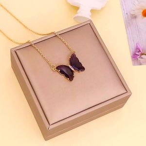 Dark Purple Crystal Butterfly Necklace